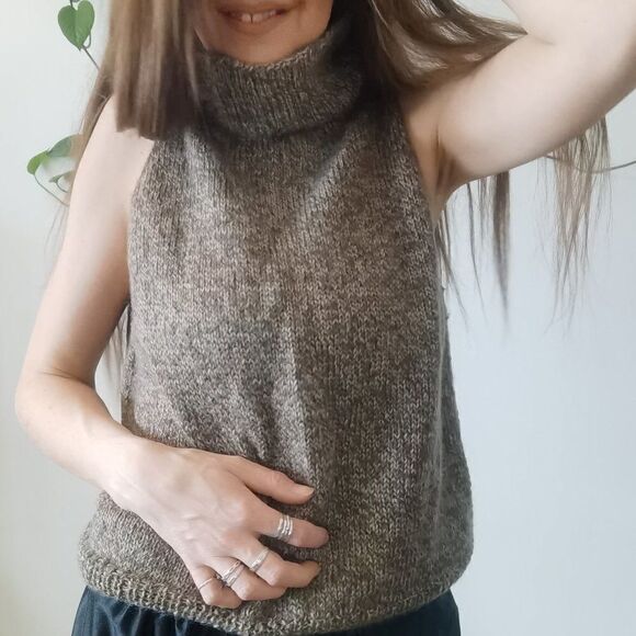 Vintage Turtleneck Wool Cowl Neck Sweater Vest 90s Handmade Academia Gorpcore - Picture 3 of 4